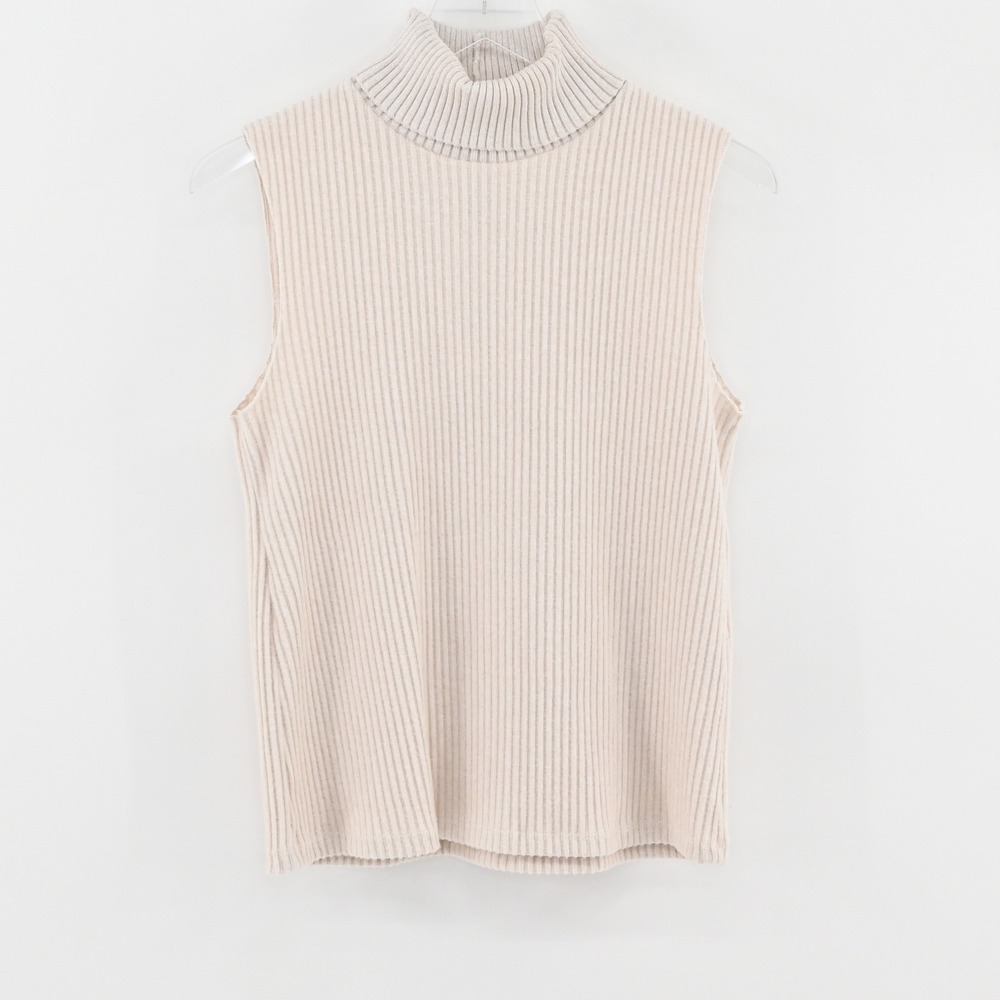 Zara Ribbed Sleeveless Turtleneck Sweater Womens Size M Cream Beige Knit Top